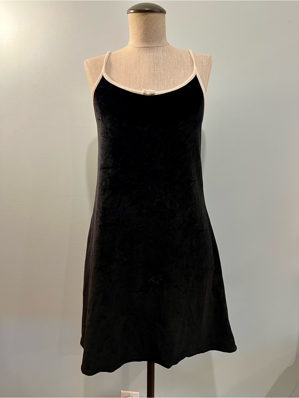 Etam Black Velvet Slip Dress with White Trim